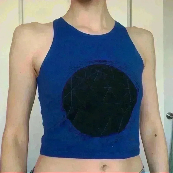 Ardene Blue Geometric  Triangle Handmade Ink Art to Wear Print Tank Top Small - Picture 6 of 10